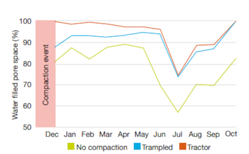 Figure of water-filled pore space % over a 10-month period post-compaction.